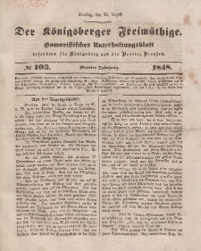 Der Königsberger Freimüthige, Nr. 103 Dienstag, 29 August 1848