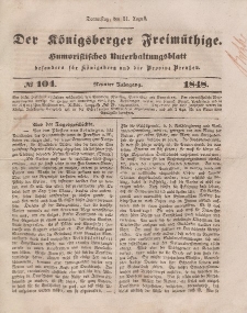 Der Königsberger Freimüthige, Nr. 104 Donnerstag, 31 August 1848