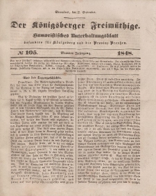 Der Königsberger Freimüthige, Nr. 105 Sonnabend, 2 September 1848