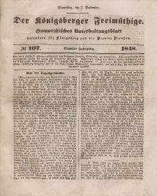 Der Königsberger Freimüthige, Nr. 107 Donnerstag, 7 September 1848