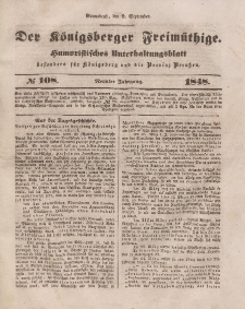 Der Königsberger Freimüthige, Nr. 108 Sonnabend, 9 September 1848