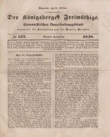 Der Königsberger Freimüthige, Nr. 123 Sonnabend, 14 Oktober 1848