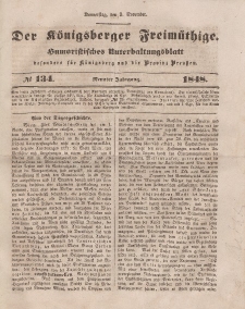 Der Königsberger Freimüthige, Nr. 134 Donnerstag, 9 November 1848