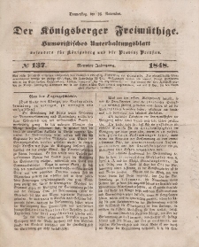 Der Königsberger Freimüthige, Nr. 137 Donnerstag, 16 November 1848