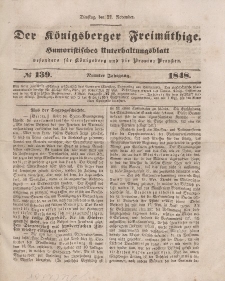 Der Königsberger Freimüthige, Nr. 139 Dienstag, 21 November 1848