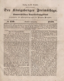 Der Königsberger Freimüthige, Nr. 139 Dienstag, 21 November 1848