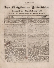 Der Königsberger Freimüthige, Nr. 140 Donnerstag, 23 November 1848