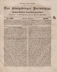 Der Königsberger Freimüthige, Nr. 143 Donnerstag, 30 November 1848