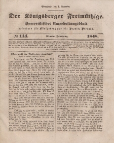 Der Königsberger Freimüthige, Nr. 144 Sonnabend, 2 Dezember 1848