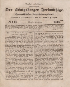 Der Königsberger Freimüthige, Nr. 144 Sonnabend, 2 Dezember 1848