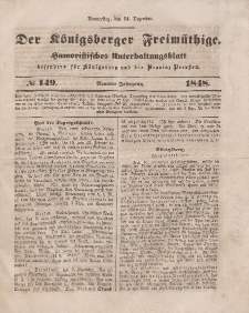 Der Königsberger Freimüthige, Nr. 149 Donnerstag, 14 Dezember 1848