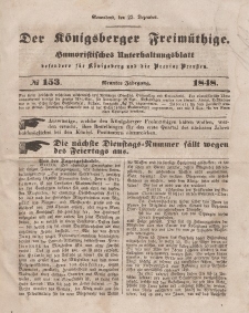 Der Königsberger Freimüthige, Nr. 153 Sonnabend, 23 Dezember 1848