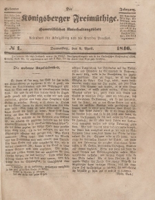 Der Königsberger Freimüthige, Nr. 1 Donnerstag, 2 April 1846