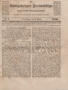 Der Königsberger Freimüthige, Nr. 4 Donnerstag, 9 April 1846