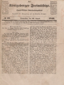 Der Königsberger Freimüthige, Nr. 22 Donnerstag, 20 August 1846