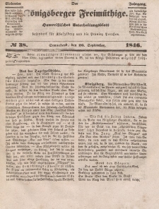 Der Königsberger Freimüthige, Nr. 38 Sonnabend, 26 September 1846