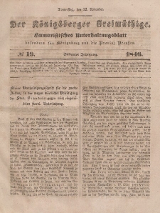 Der Königsberger Freimüthige, Nr. 19 Donnerstag, 12 November 1846