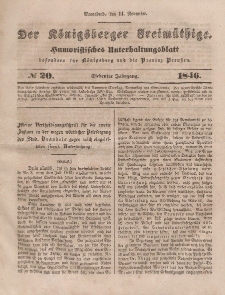 Der Königsberger Freimüthige, Nr. 20 Sonnabend, 14 November 1846