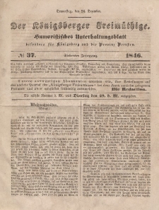 Der Königsberger Freimüthige, Nr. 37 Donnerstag, 24 Dezember 1846