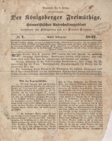 Der Königsberger Freimüthige, Nr. 1 Sonnabend, 2 Januar 1847
