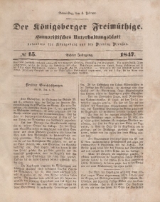 Der Königsberger Freimüthige, Nr. 15 Donnerstag, 4 Februar 1847
