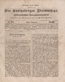 Der Königsberger Freimüthige, Nr. 18 Donnerstag, 11 Februar 1847