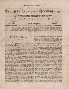Der Königsberger Freimüthige, Nr. 19 Sonnabend, 13 Februar 1847