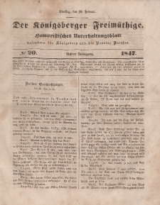 Der Königsberger Freimüthige, Nr. 20 Dienstag, 16 Februar 1847