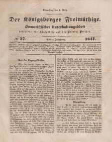 Der Königsberger Freimüthige, Nr. 27 Donnerstag, 4 März 1847