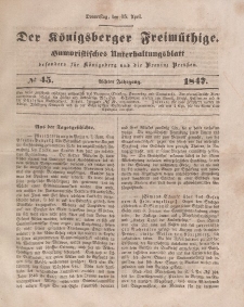 Der Königsberger Freimüthige, Nr. 45 Donnerstag, 15 April 1847