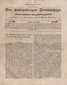 Der Königsberger Freimüthige, Nr. 69 Sonnabend, 12 Juni 1847