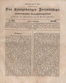 Der Königsberger Freimüthige, Nr. 71 Donnerstag, 17 Juni 1847