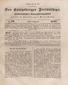 Der Königsberger Freimüthige, Nr. 76 Dienstag, 29 Juni 1847