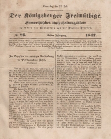 Der Königsberger Freimüthige, Nr. 86 Donnerstag, 22 Juli 1847