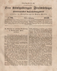 Der Königsberger Freimüthige, Nr. 86 Donnerstag, 22 Juli 1847