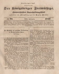 Der Königsberger Freimüthige, Nr. 92 Donnerstag, 5 August 1847