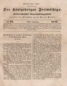 Der Königsberger Freimüthige, Nr. 93 Sonnabend, 7 August 1847