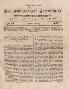 Der Königsberger Freimüthige, Nr. 94 Dienstag, 10 August 1847