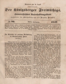 Der Königsberger Freimüthige, Nr. 96 Sonnabend, 14 August 1847