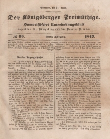 Der Königsberger Freimüthige, Nr. 99 Sonnabend, 21 August 1847