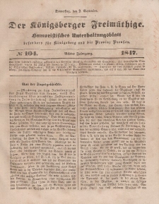Der Königsberger Freimüthige, Nr. 104 Donnerstag, 2 September 1847