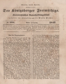Der Königsberger Freimüthige, Nr. 108 Sonnabend, 11 September 1847