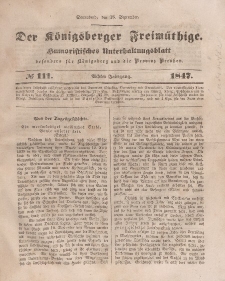 Der Königsberger Freimüthige, Nr. 111 Sonnabend, 18 September 1847