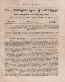 Der Königsberger Freimüthige, Nr. 114 Sonnabend, 25 September 1847