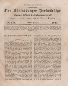 Der Königsberger Freimüthige, Nr. 131 Donnerstag, 4 November 1847