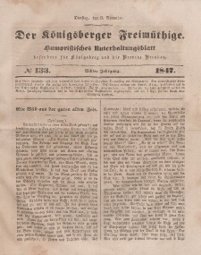 Der Königsberger Freimüthige, Nr. 133 Dienstag, 9 November 1847