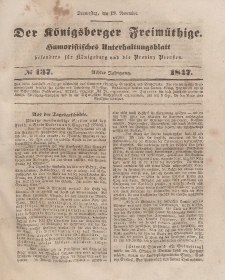 Der Königsberger Freimüthige, Nr. 137 Donnerstag, 18 November 1847