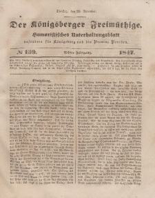 Der Königsberger Freimüthige, Nr. 139 Dienstag, 23 November 1847