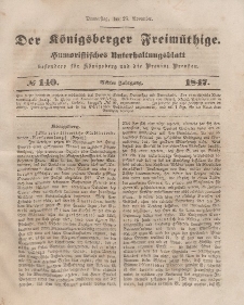 Der Königsberger Freimüthige, Nr. 140 Donnerstag, 25 November 1847