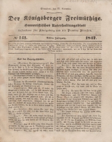 Der Königsberger Freimüthige, Nr. 141 Sonnabend, 27 November 1847